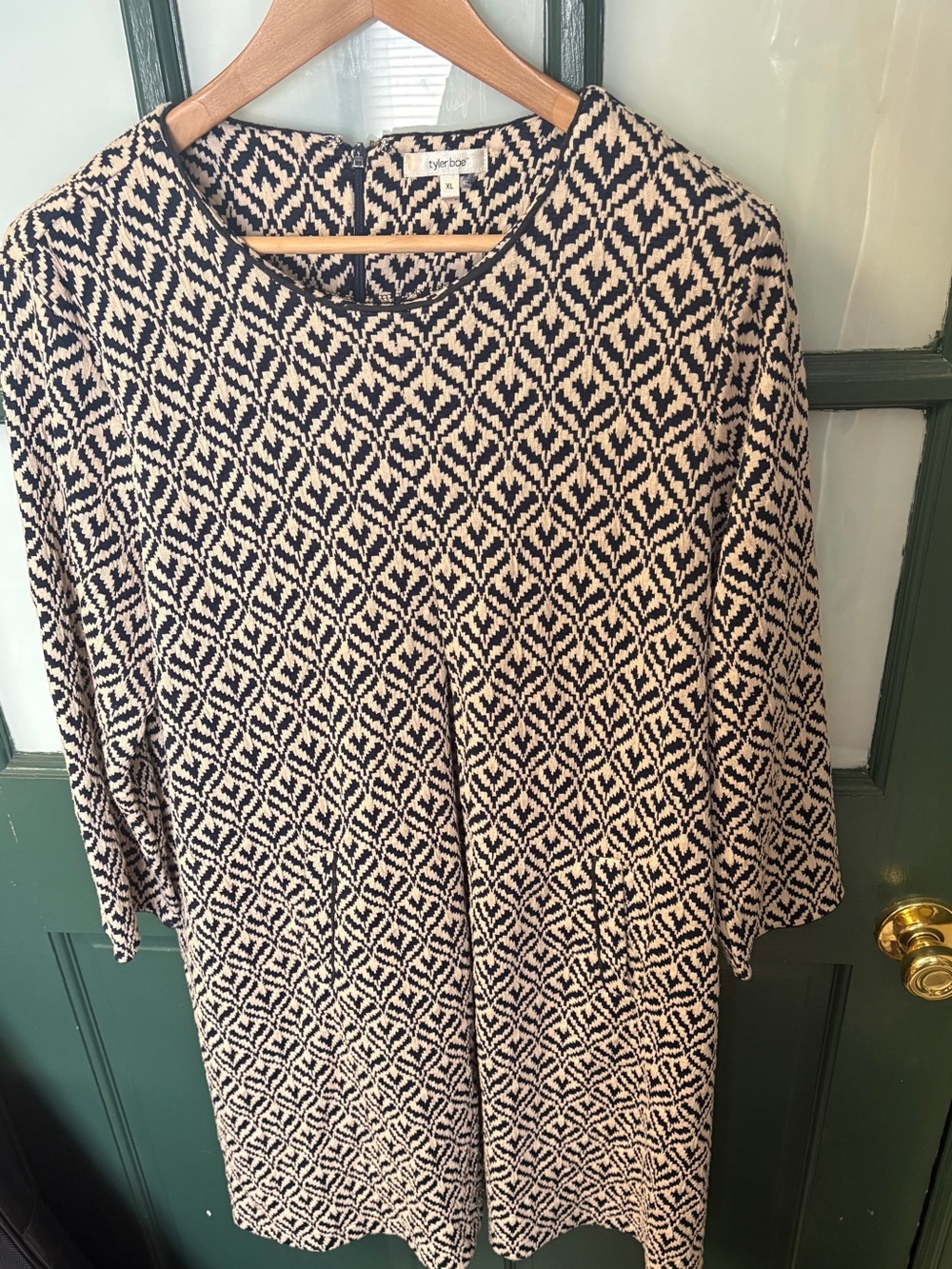 Tyler Boe Black and Cream Geometric Knit Dress